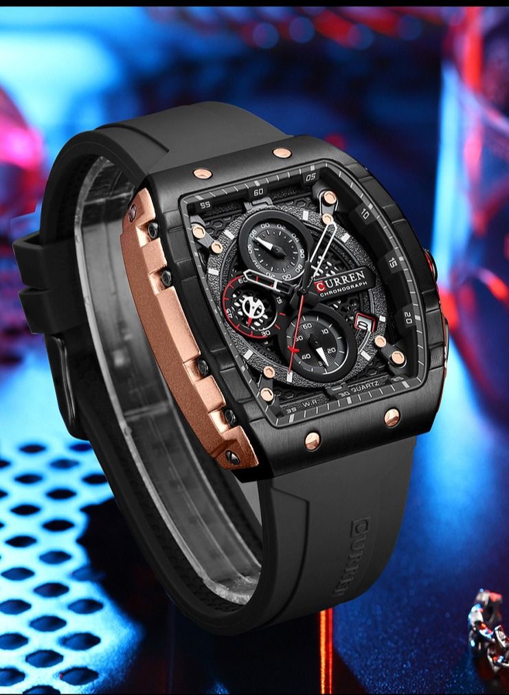 CURREN CURREN 8442M Men Quartz Sport Watch Silicone Strap Alloy Case Fashion Multifunction Wristwatch Abrastion Resistant glass 3ATM Luminous Display Chronograph Calendar Date Watches - Image 2