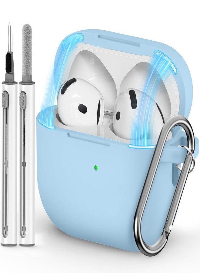 Ljusmicker for AirPods 4 Case 2024 with Magnetic Lid Lock,Soft Silicone Protective Cover for Apple AirPods 4th Generation Cases with Cleaner Kit,AirPod 4 Case with Keychain for Women Men-Sky Blue - Image 1