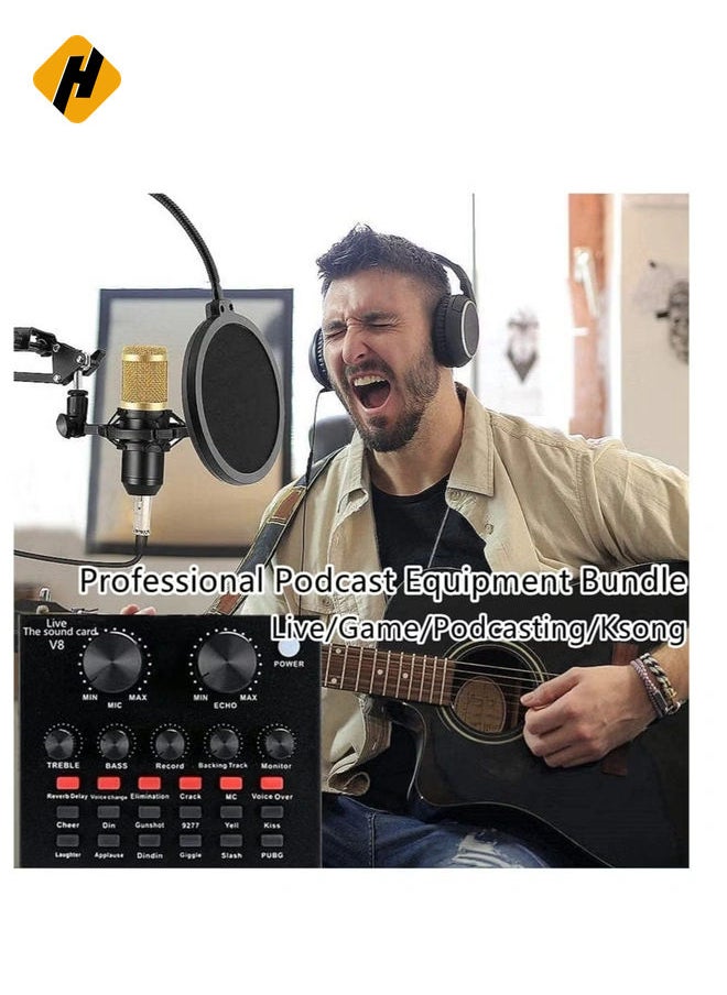 HuHa Podcast Equipment Bundle, BM-800 Mic Kit with Live Sound Card, Adjustable Mic Suspension Scissor Arm, Metal Shock Mount and Double-Layer Pop Filter for Studio Recording & Broadcasting (Gold)  - Image 2