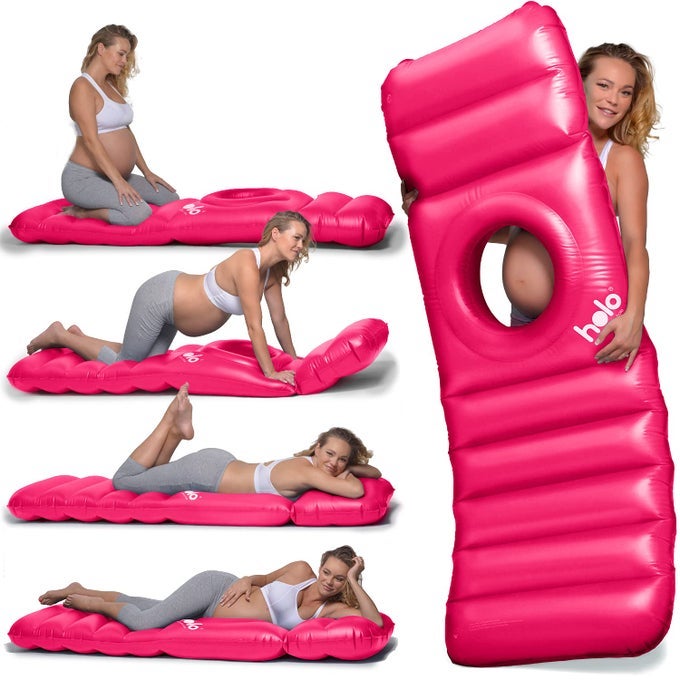 THE ORIGINAL INFLATABLE PREGNANCY PILLOW FULL BODY MATERNITY AIRBEDFLOAT WITH HOLE FOR TUMMY FOR ULTIMATE SLEEPING SUPPORT COMFORT SAY GOODBYE TO PREGNANCY RELATED ACHES AND PAINS PINK