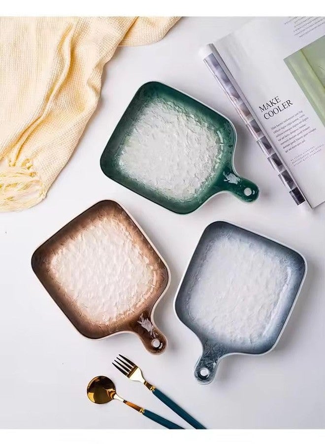 Beyond Homes Ceramic Snack Plates, 9 Inch | Square Dessert Plates with Handle for Baking | Microwave & Dishwasher Safe Serving Platter for Snack, Starters & Dining Table (Brown, Set of 2) - Image 4