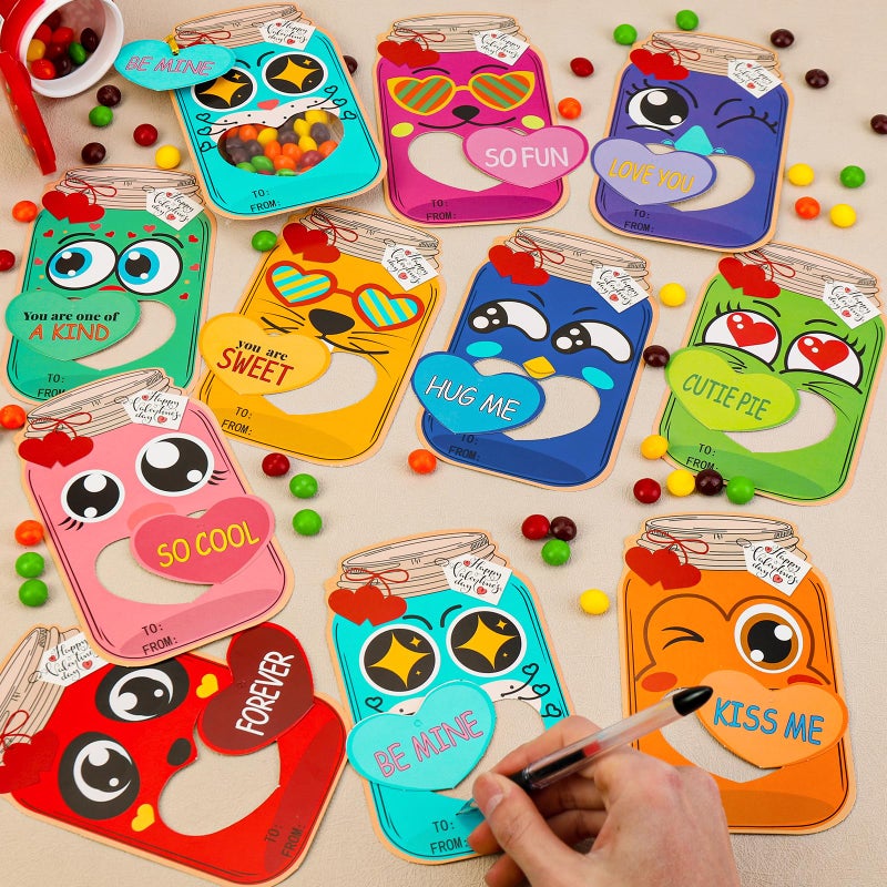 Natonhi 50 Pack Valentine Day Cards for Kids, Fun Mason Jar Valentines Day Candy Card, Kid Bulk Valentines Day Exchange Cards for Classroom School Party Favors(Candy Not Included) - Image 5
