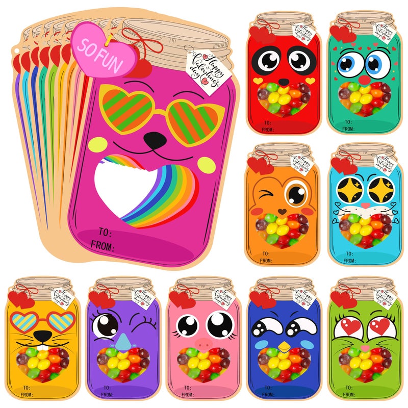 Natonhi 50 Pack Valentine Day Cards for Kids, Fun Mason Jar Valentines Day Candy Card, Kid Bulk Valentines Day Exchange Cards for Classroom School Party Favors(Candy Not Included) - Image 1