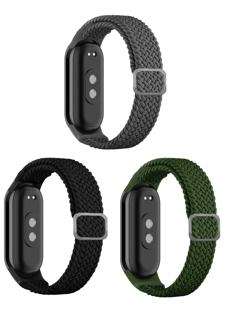 HablTech 3 Pcs Braided Nylon Fabric Strap For Xiaomi Band 10/Xiaomi Band 9/Xiaomi Band 8(Black + Gray + Green) - Image 1
