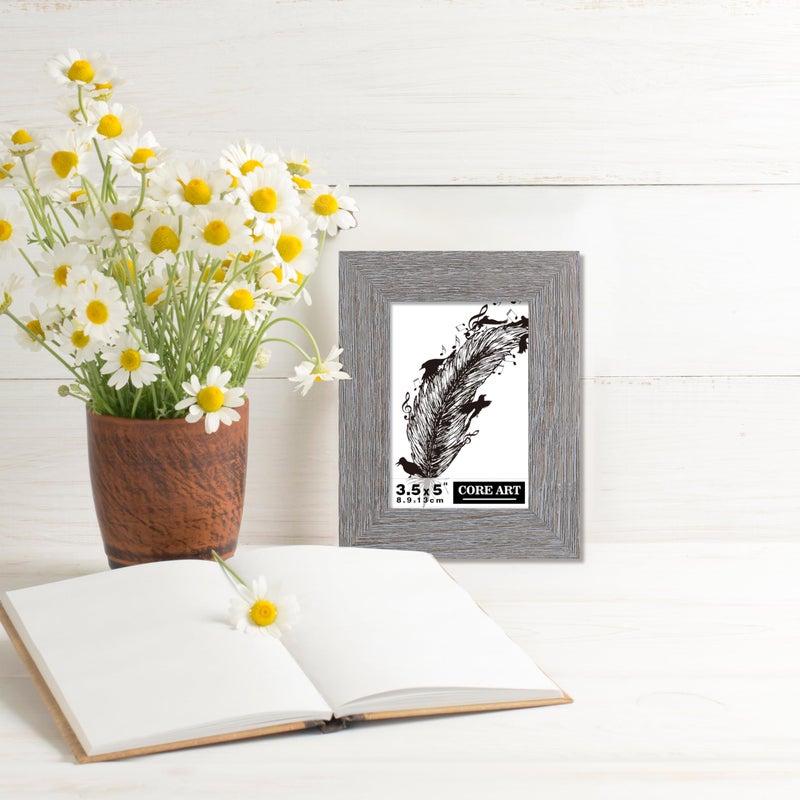 CORE ART 3.5x5 Picture Frame  Handmade Wood Rustic Gray Photo Frame Set of 2  High Definition Semi-tempered Glass Wall or Tabletop Display - Image 4