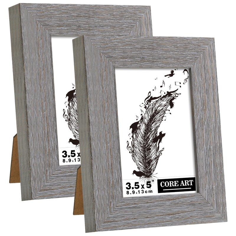 CORE ART 3.5x5 Picture Frame  Handmade Wood Rustic Gray Photo Frame Set of 2  High Definition Semi-tempered Glass Wall or Tabletop Display - Image 1