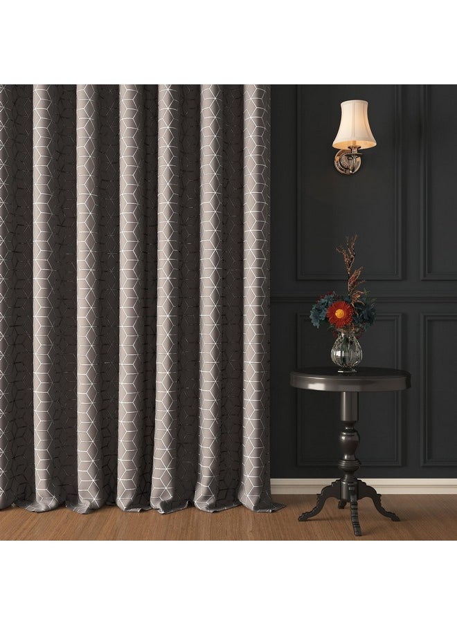 Story@Home Story@Home Blackout Door Curtains 7 Feet Long Set of 2 | Hexagon Design Door Curtain | Thermal Insulated Curtains | Room Darkening Curtains | Door Curtains for Living Room | (116 x 215 cm, Grey) | Hexagon  - Image 1