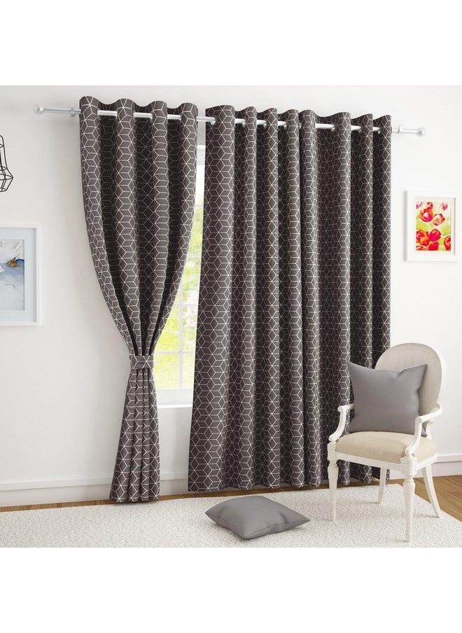 Story@Home Story@Home Blackout Door Curtains 7 Feet Long Set of 2 | Hexagon Design Door Curtain | Thermal Insulated Curtains | Room Darkening Curtains | Door Curtains for Living Room | (116 x 215 cm, Grey) | Hexagon  - Image 4