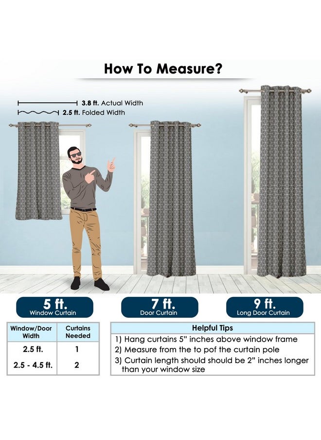 Story@Home Story@Home Blackout Door Curtains 7 Feet Long Set of 2 | Hexagon Design Door Curtain | Thermal Insulated Curtains | Room Darkening Curtains | Door Curtains for Living Room | (116 x 215 cm, Grey) | Hexagon  - Image 2