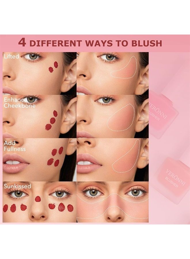 VERONNI أحمر خدود سائل - أحمر خدود سائل عصير الفاكهة، أحمر خدود وجه نباتي مقاوم للماء يدوم طويلاً، خالي من القسوة لإنهاء لامع (#404) - Image 5