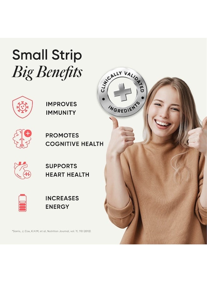 WELLBEING NUTRITION Melts Plant Based Multivitamin for Men & Women with 100% RDA of Zinc, B-Complex, Vitamin C, D3 + K2(MK7), Ashwagandha & Ginseng for Immunity & Energy, 30 Oral Strips - Image 2