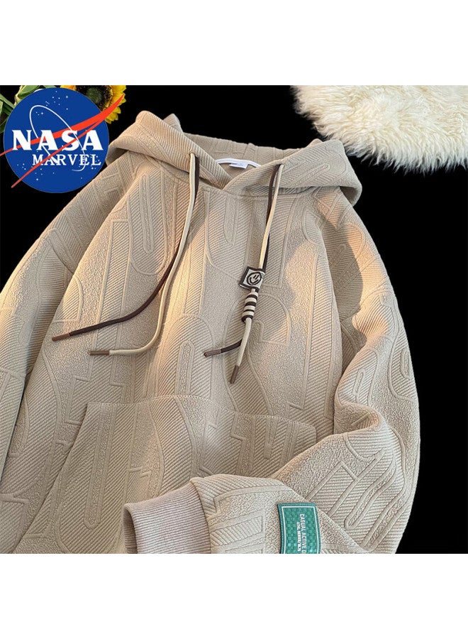 Nasa Marvel Men's Hoodie American Streetwear Loose Outdoor Sports Pullover Khaki 2XL - Image 1