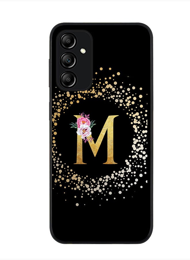 Stylizedd Cover for Samsung Galaxy M14 5G Case , Rugged Black Slim fit Phone Cases - Custom Monogram Initial Letter Floral Pattern Alphabet -M (Black)  - Image 1