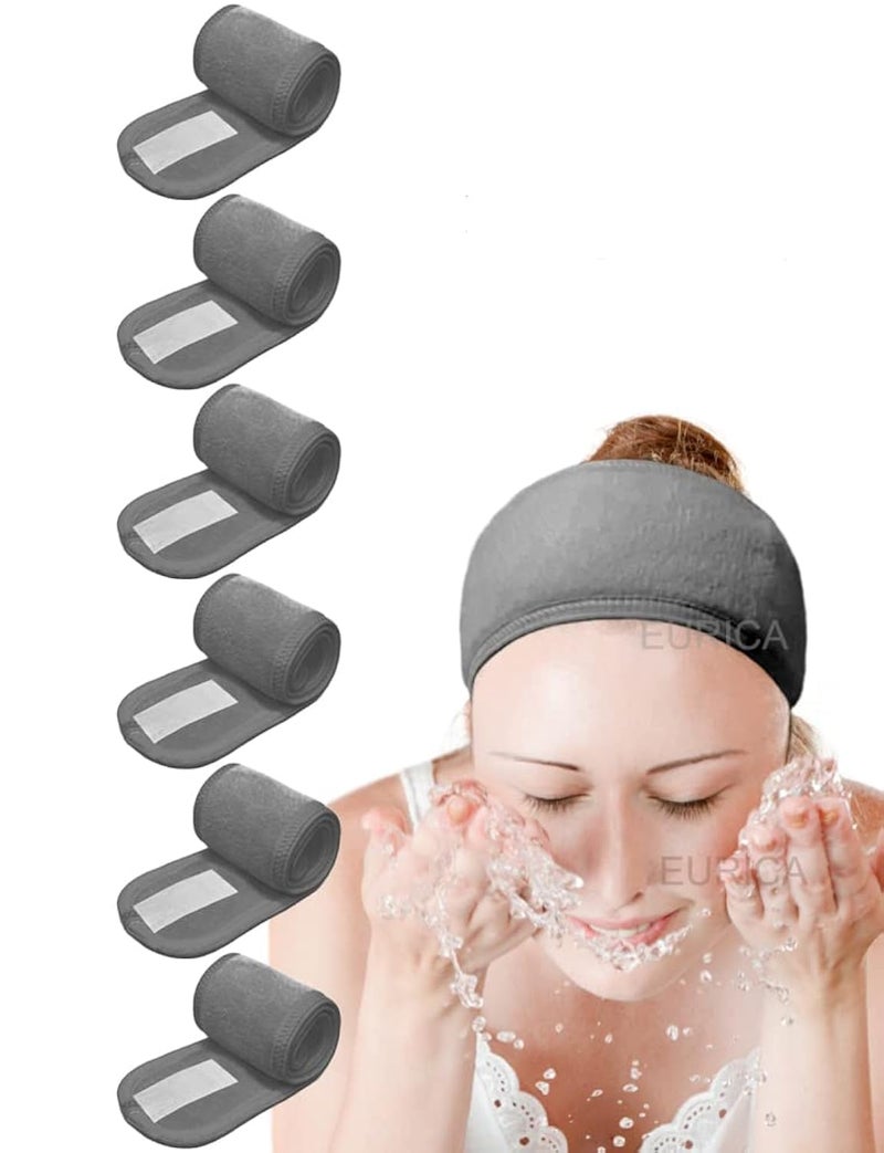 EUICAE Hair Wrap Headband, 6 Pack Non-slip Stretchable Washable Makeup Headband for Face Wash Facial Treatment Sport Fits All, Thicker Soft Terry Cloth Absorbs Liquid Quickly, Gray - Image 1