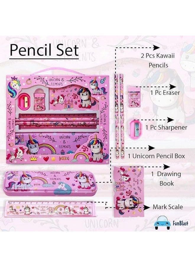 فنبلاست صندوق أقلام يونيكورن من فن بلاست للأطفال، حافظة أقلام ثابتة للبنات، صندوق أقلام معدني وعلبة أقلام للبنات - مجموعة منظم أقلام ثابتة للبنات/هدية عيد ميلاد/هدية إرجاع (متعدد الألوان) - Image 2