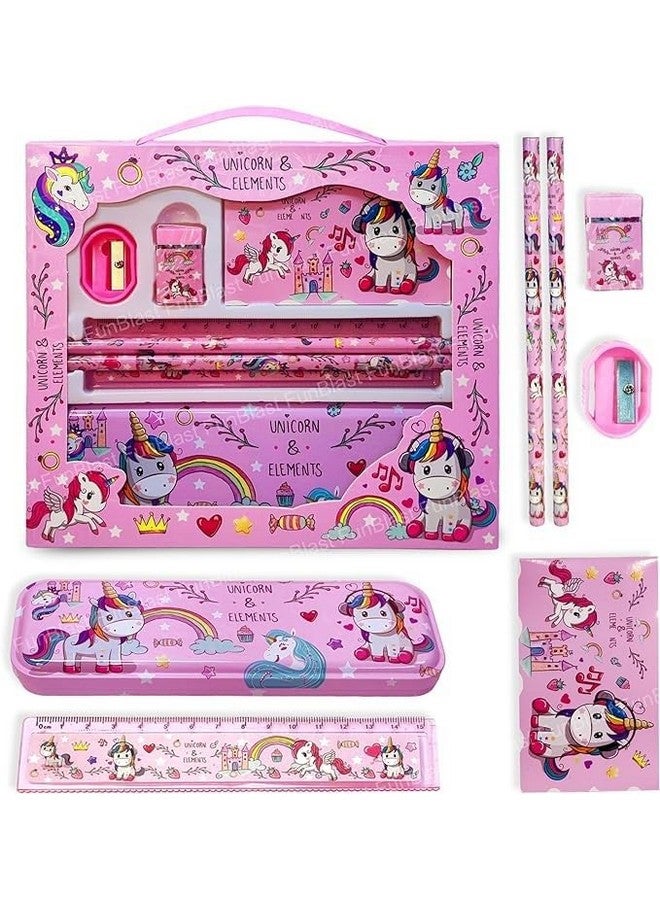 فنبلاست صندوق أقلام يونيكورن من فن بلاست للأطفال، حافظة أقلام ثابتة للبنات، صندوق أقلام معدني وعلبة أقلام للبنات - مجموعة منظم أقلام ثابتة للبنات/هدية عيد ميلاد/هدية إرجاع (متعدد الألوان) - Image 1