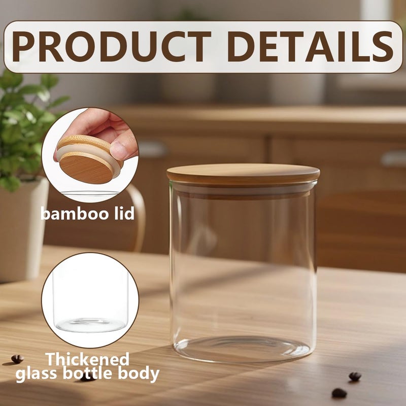 SYBL Pack of 2 6.7oz(200ml) Clear Glass Food Storage Jar Tea Canister Containers with Airtight Seal Bamboo Lid Bulk Tea Coffee Bean Jar Cookies Flour Sugar Candy Spice Container - Image 3