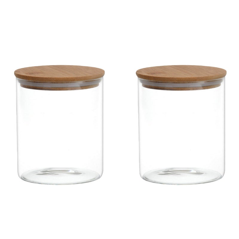 SYBL Pack of 2 6.7oz(200ml) Clear Glass Food Storage Jar Tea Canister Containers with Airtight Seal Bamboo Lid Bulk Tea Coffee Bean Jar Cookies Flour Sugar Candy Spice Container - Image 1