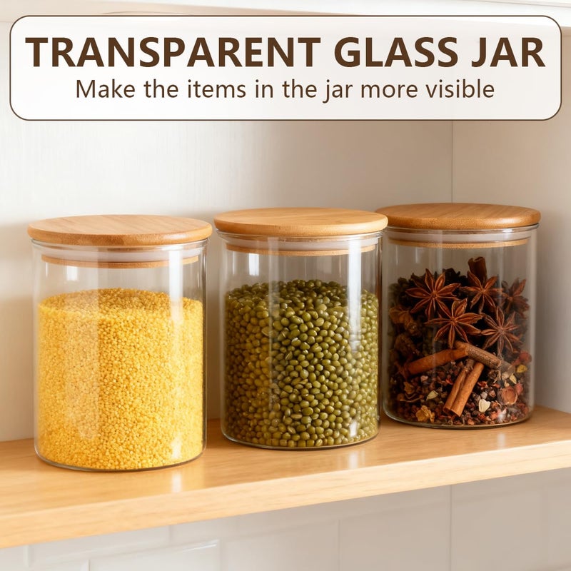 SYBL Pack of 2 6.7oz(200ml) Clear Glass Food Storage Jar Tea Canister Containers with Airtight Seal Bamboo Lid Bulk Tea Coffee Bean Jar Cookies Flour Sugar Candy Spice Container - Image 5