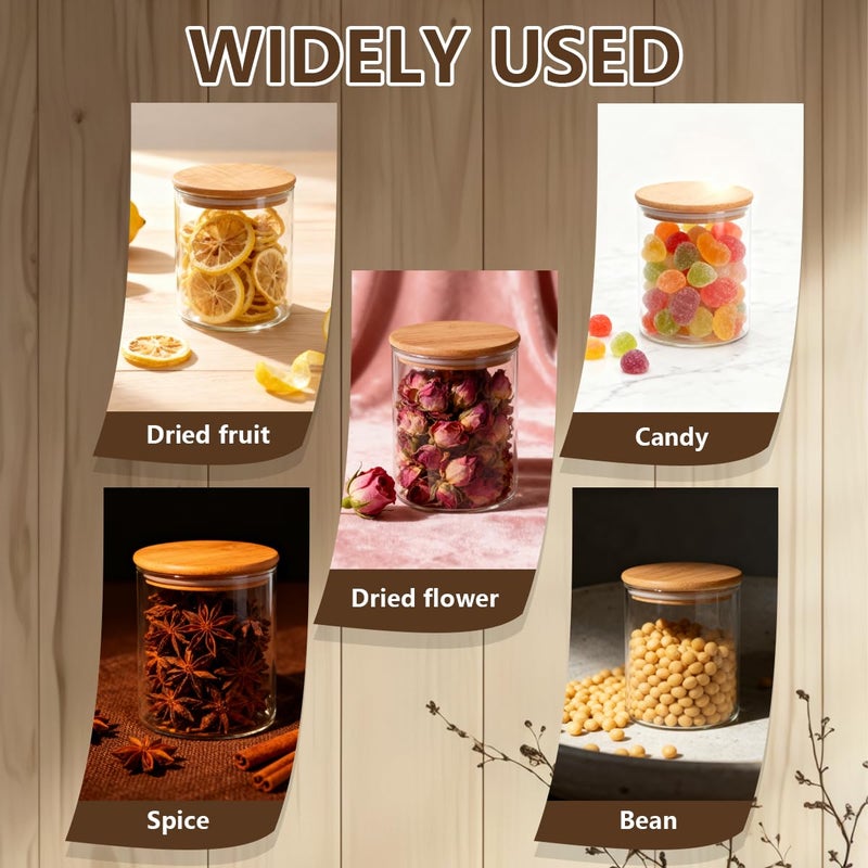 SYBL Pack of 2 6.7oz(200ml) Clear Glass Food Storage Jar Tea Canister Containers with Airtight Seal Bamboo Lid Bulk Tea Coffee Bean Jar Cookies Flour Sugar Candy Spice Container - Image 4
