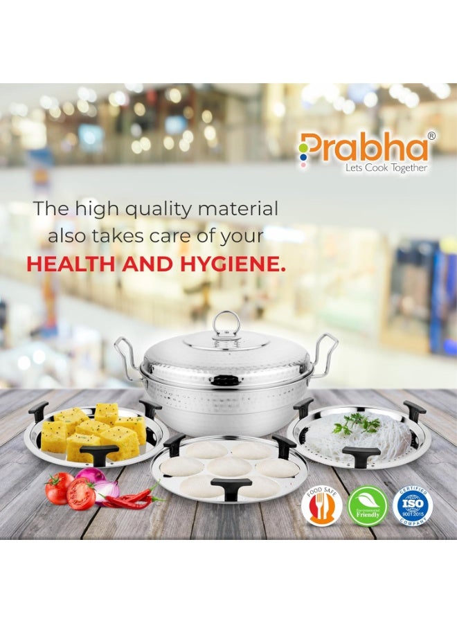 Prabha Stainless Steel Mini Hammered Multi Kadhai, Multi Use, Dhokla, Idli, Uttapam, Grace Induction Base, 20cm, 4 Plates, 2 Year Manufacturer Warranty - Image 3