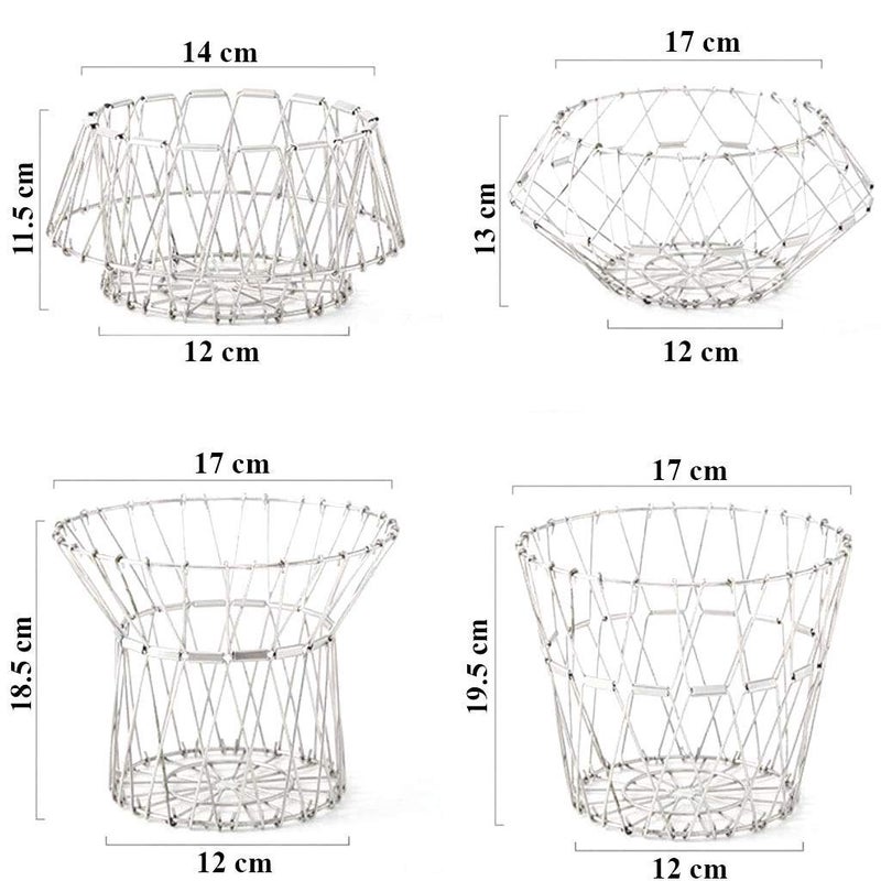 DVIJISHA Steel Multipurpose Flexible Folding Fruit Bread and Vegetable Basket Transforming for Kitchen Dining or Center Table Flexible 8 Shapes Silver Wire Basket Washing Fruits Decorative Items - Image 3