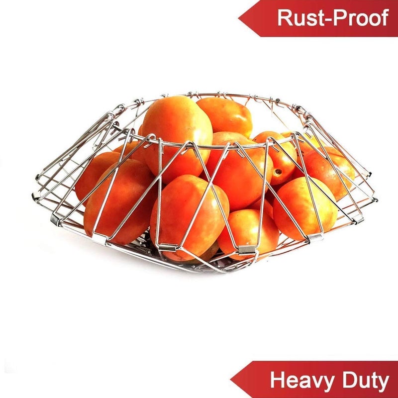 DVIJISHA Steel Multipurpose Flexible Folding Fruit Bread and Vegetable Basket Transforming for Kitchen Dining or Center Table Flexible 8 Shapes Silver Wire Basket Washing Fruits Decorative Items - Image 5