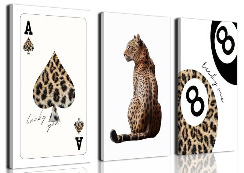 Hwetui Trendy Leopard Canvas Wall Art Set of 3 Cheetah Prints Wall Decor Pictures Funky Lucky You 8 Ball Poster Preppy Aesthetic Paintings for Girls Bedroom Dorm Apartment 16x24 inch Framed - Image 2