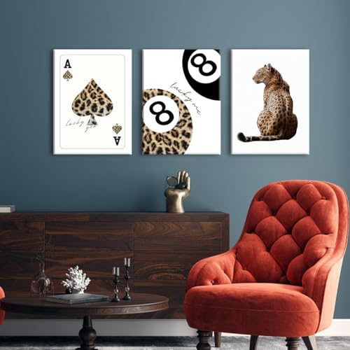 Hwetui Trendy Leopard Canvas Wall Art Set of 3 Cheetah Prints Wall Decor Pictures Funky Lucky You 8 Ball Poster Preppy Aesthetic Paintings for Girls Bedroom Dorm Apartment 16x24 inch Framed - Image 3