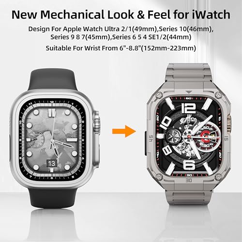 PanPinnacle Mechanical Metal Watch Case with Band Compatible with Apple Watch Series 11/10 46mm Band,Rugged Military Stainless Steel Protective Bumper Cover,Tough Business iwatch Band Strap for Men,Titanium - Image 4