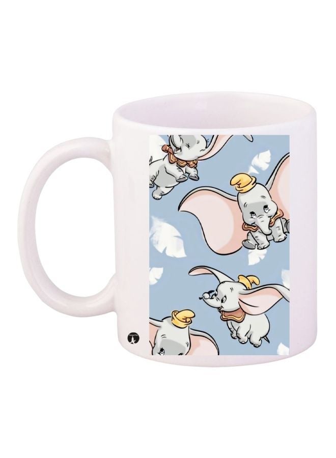 RYN Cartoon Elephant Printed Coffee Mug White/Grey/Pink 11ounce