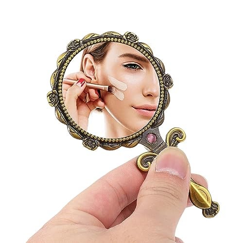 TOMATUS® Mini Vintage Style Makeup Mirror, Small Pocket Size Folding Handheld Vanity Mirror, Pack of 1, Gold Portable Makeup & Beauty Mirror with Decorative Handle | Compact Dressing Mirror - Image 1