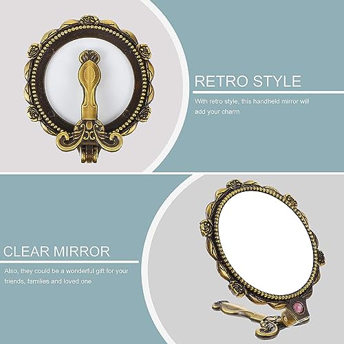TOMATUS® Mini Vintage Style Makeup Mirror, Small Pocket Size Folding Handheld Vanity Mirror, Pack of 1, Gold Portable Makeup & Beauty Mirror with Decorative Handle | Compact Dressing Mirror - Image 4
