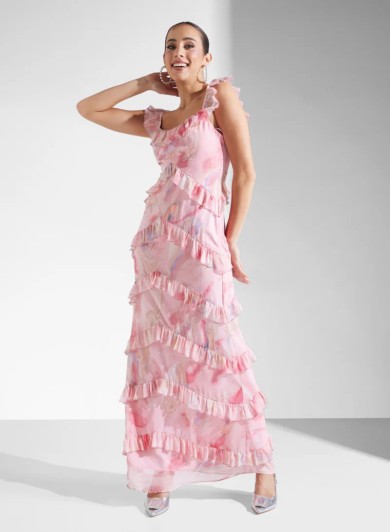 بريتي لافيش Cecile Scoop Neck Ruffle Maxi Dress
