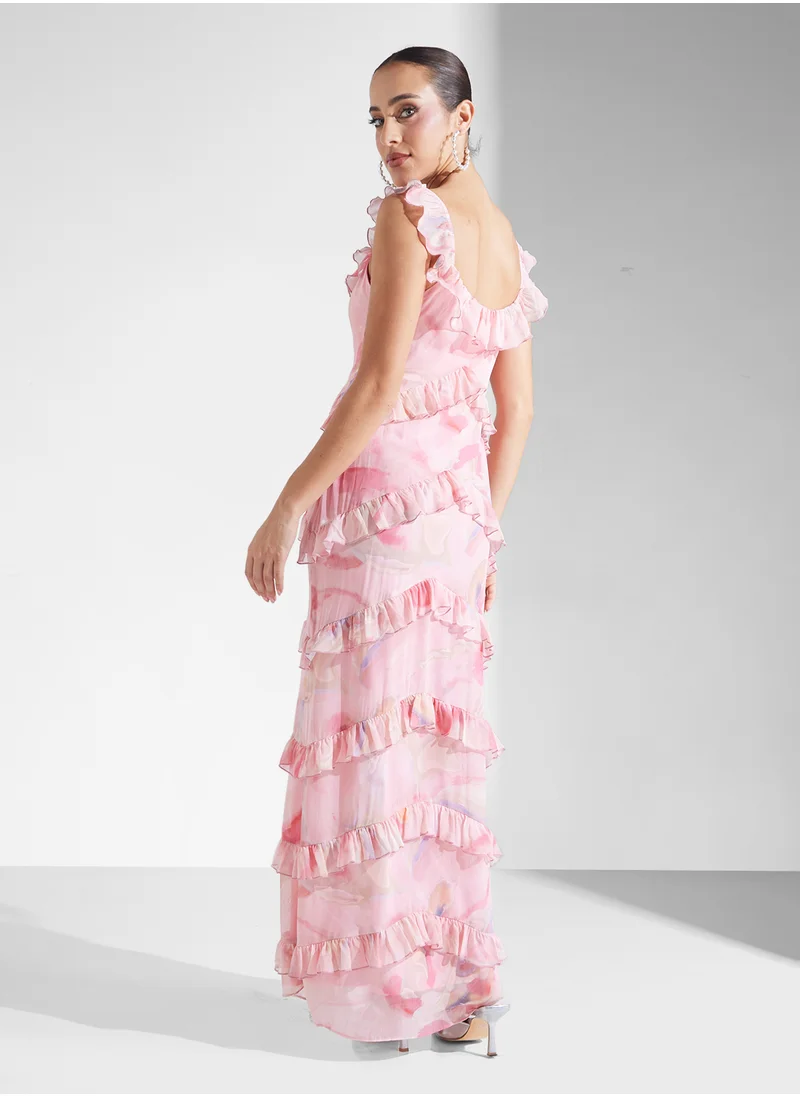 PRETTY LAVISH Cecile Scoop Neck Ruffle Maxi Dress