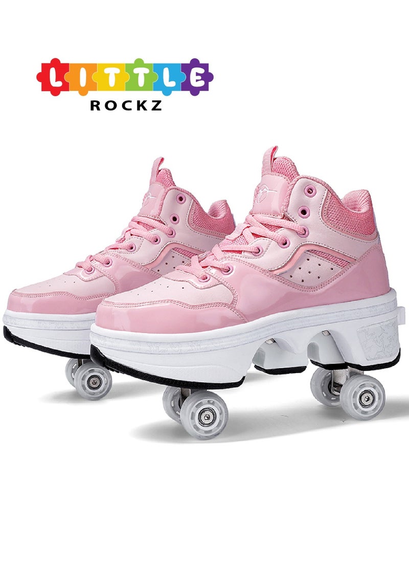 LITTLE ROCKZ - Little Rockz Double Row Skate Sneakers Shoes, 2 in 1 Parkour Shoes with Wheels for for Adult Kids Retractable Pulley Roller Skate Shoes - Image 1