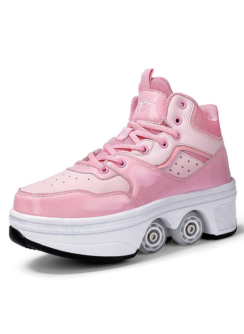 LITTLE ROCKZ - Little Rockz Double Row Skate Sneakers Shoes, 2 in 1 Parkour Shoes with Wheels for for Adult Kids Retractable Pulley Roller Skate Shoes - Image 1