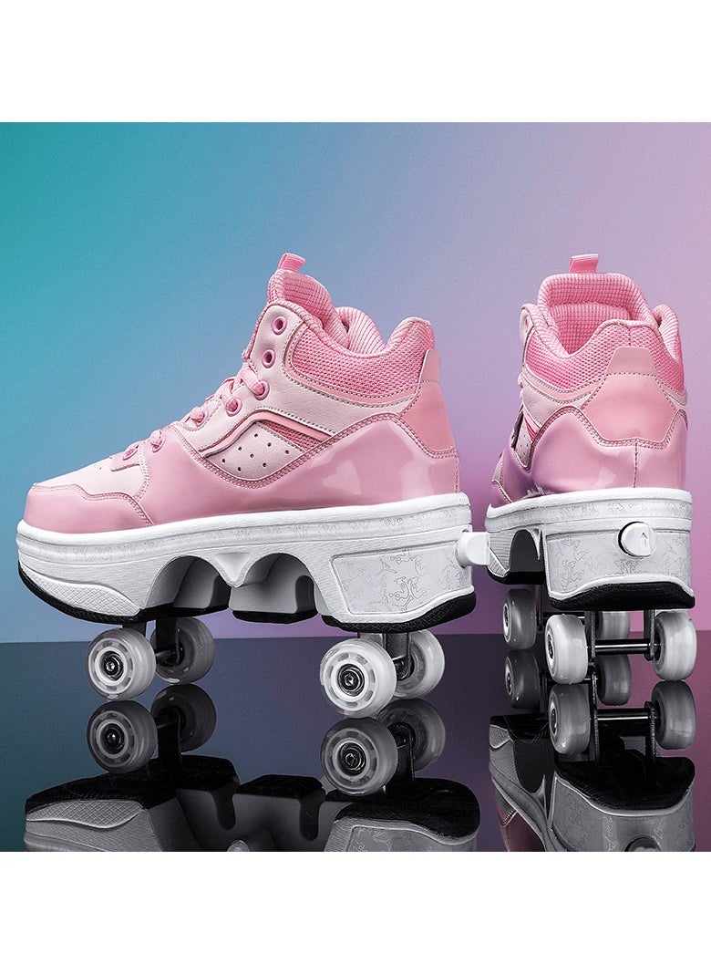 LITTLE ROCKZ - Little Rockz Double Row Skate Sneakers Shoes, 2 in 1 Parkour Shoes with Wheels for for Adult Kids Retractable Pulley Roller Skate Shoes - Image 1