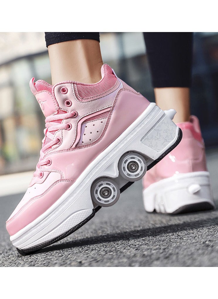 LITTLE ROCKZ - Little Rockz Double Row Skate Sneakers Shoes, 2 in 1 Parkour Shoes with Wheels for for Adult Kids Retractable Pulley Roller Skate Shoes - Image 1