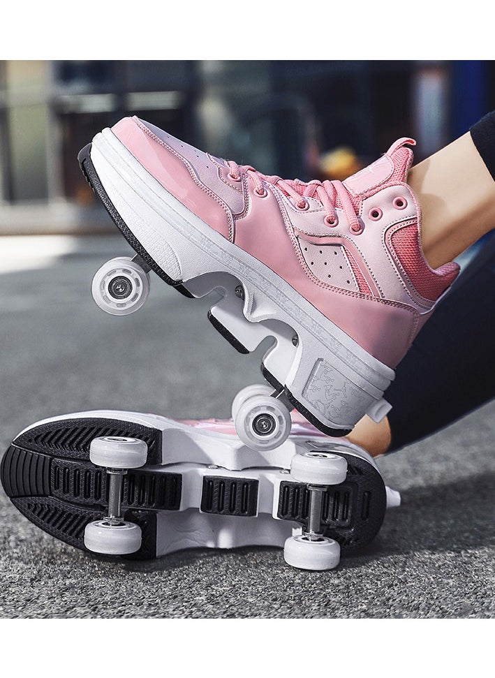 LITTLE ROCKZ - Little Rockz Double Row Skate Sneakers Shoes, 2 in 1 Parkour Shoes with Wheels for for Adult Kids Retractable Pulley Roller Skate Shoes - Image 1