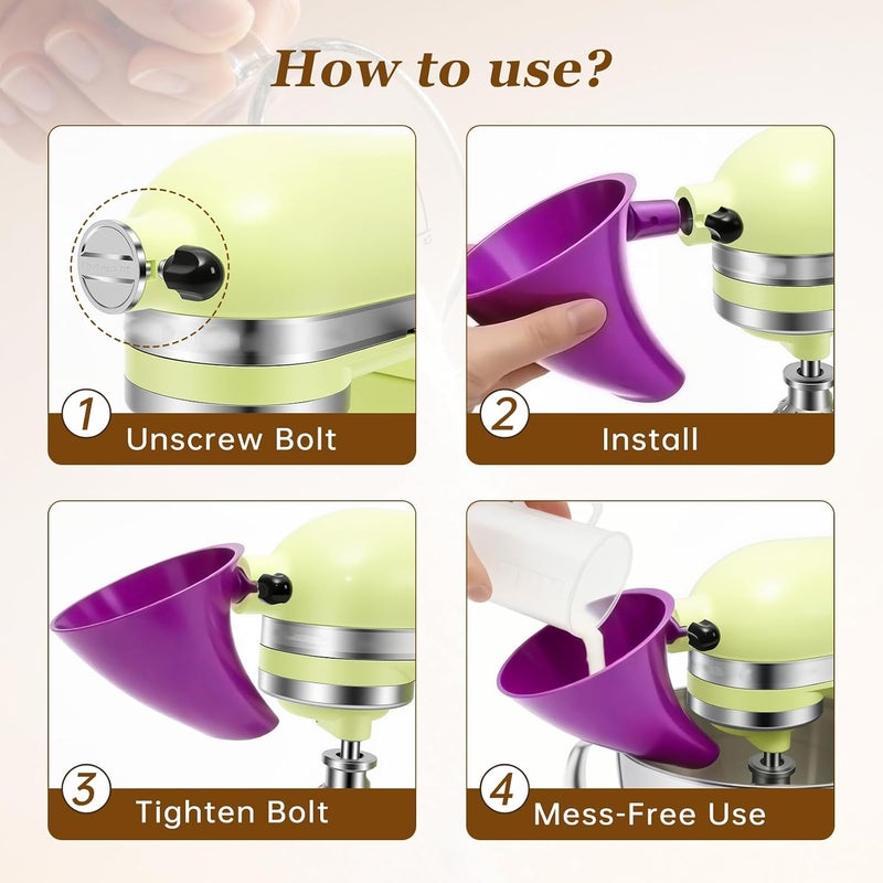 KEEUH Purple Stand Mixer Accessories Compatible with KitchenAid Artisan KSM150, Food-Grade Flour Funnel for 5 Quart Tilt-Head Stand Mixer, Anti-Splash Kitchen Funnel, Easy to wash and Reuse - Image 4