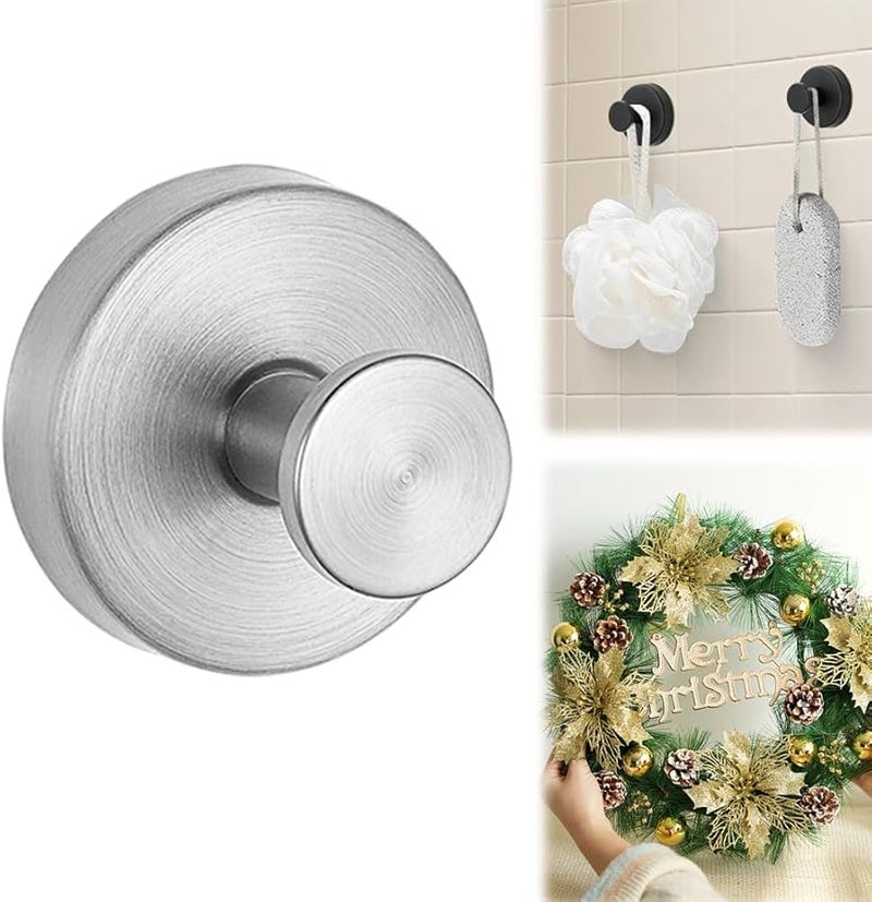 Silver Suction Cup Hooks For Wreaths Towels No Drill Bathroom Door Hanger - Image 1