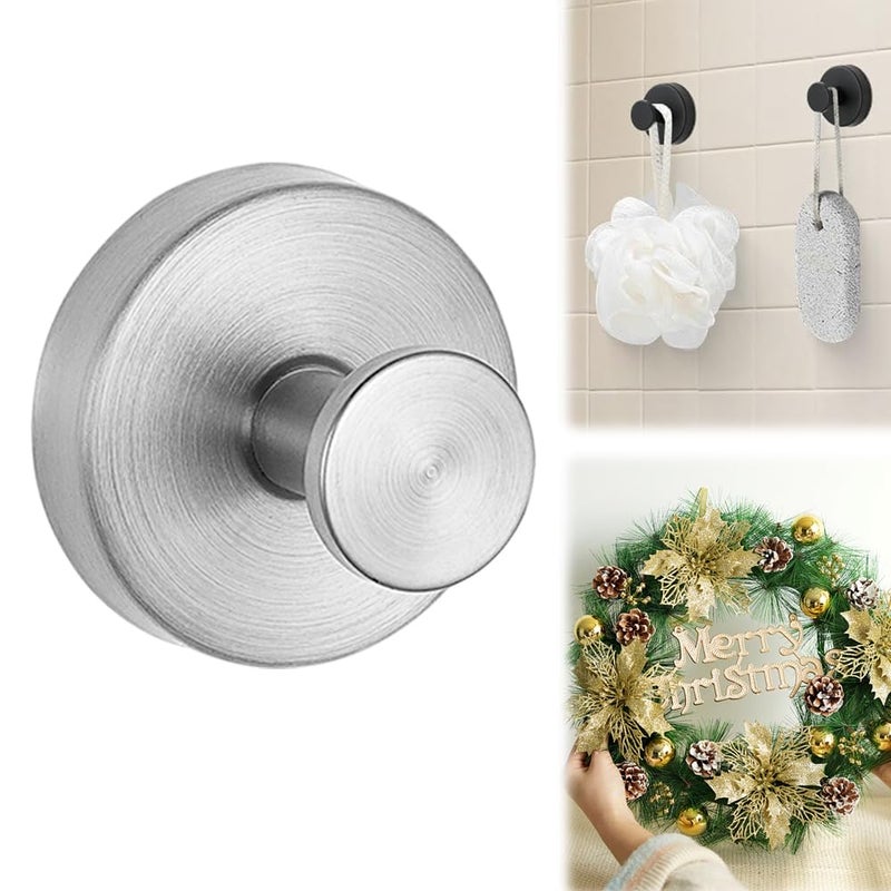 Silver Suction Cup Hooks For Wreaths Towels No Drill Bathroom Door Hanger - Image 2