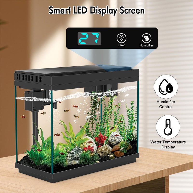 Rechale Smart Aquarium Fish Tank with Silent Water Pump, 2.4 Gallon Small Aquarium with Quick Start Kit, Temperature Display, Humidifier and RGB Lights, Perfect for Home, Office, and Decor, Black - Image 5