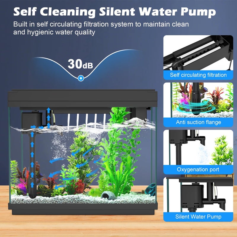 Rechale Smart Aquarium Fish Tank with Silent Water Pump, 2.4 Gallon Small Aquarium with Quick Start Kit, Temperature Display, Humidifier and RGB Lights, Perfect for Home, Office, and Decor, Black - Image 4