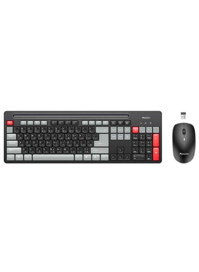 يسيدو مجموعة كيبورد وماوس Yesido KB43 لاسلكية، 104 مفتاح، بتصميم عربي مريح و DPI قابل للتعديل، توصيل فوري - أسود - Image 1