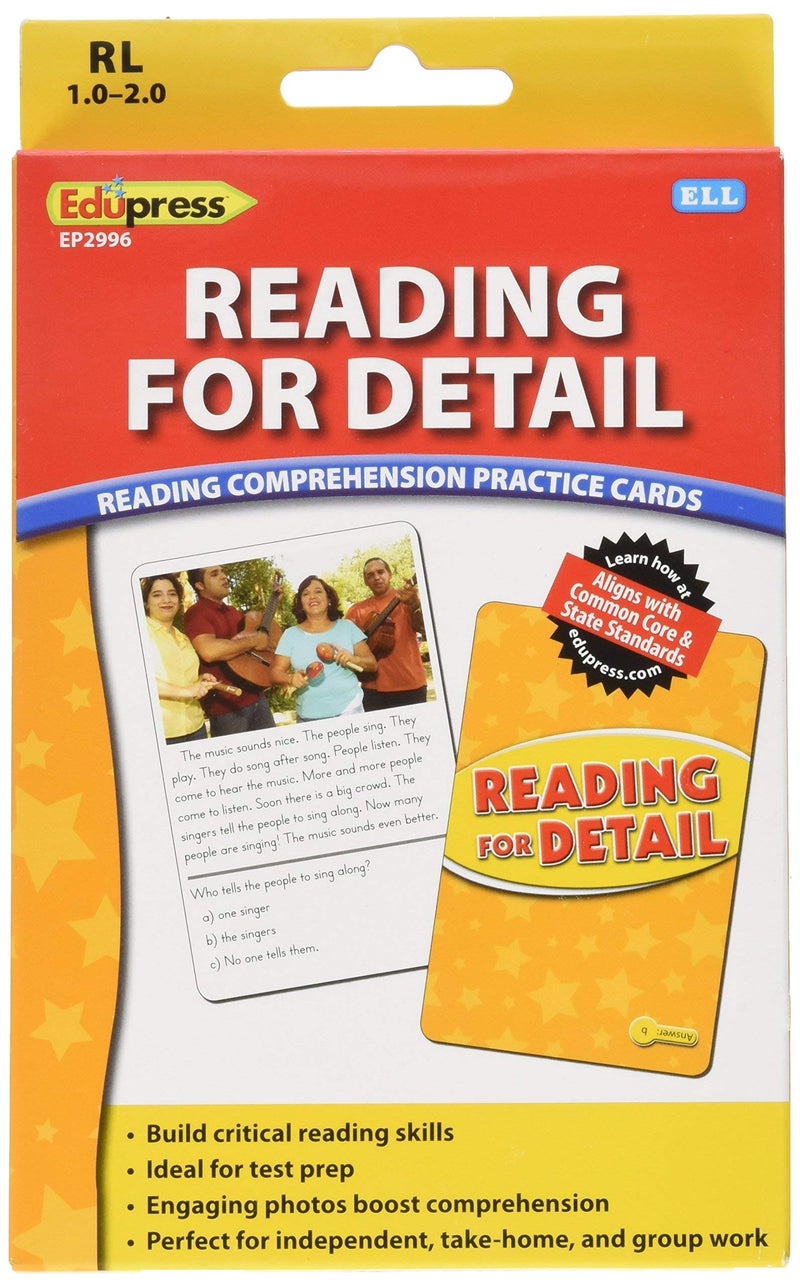Edupress Reading Comprehension Practice Cards, Reading for Detail, Yellow Level (EP62996) - Image 1