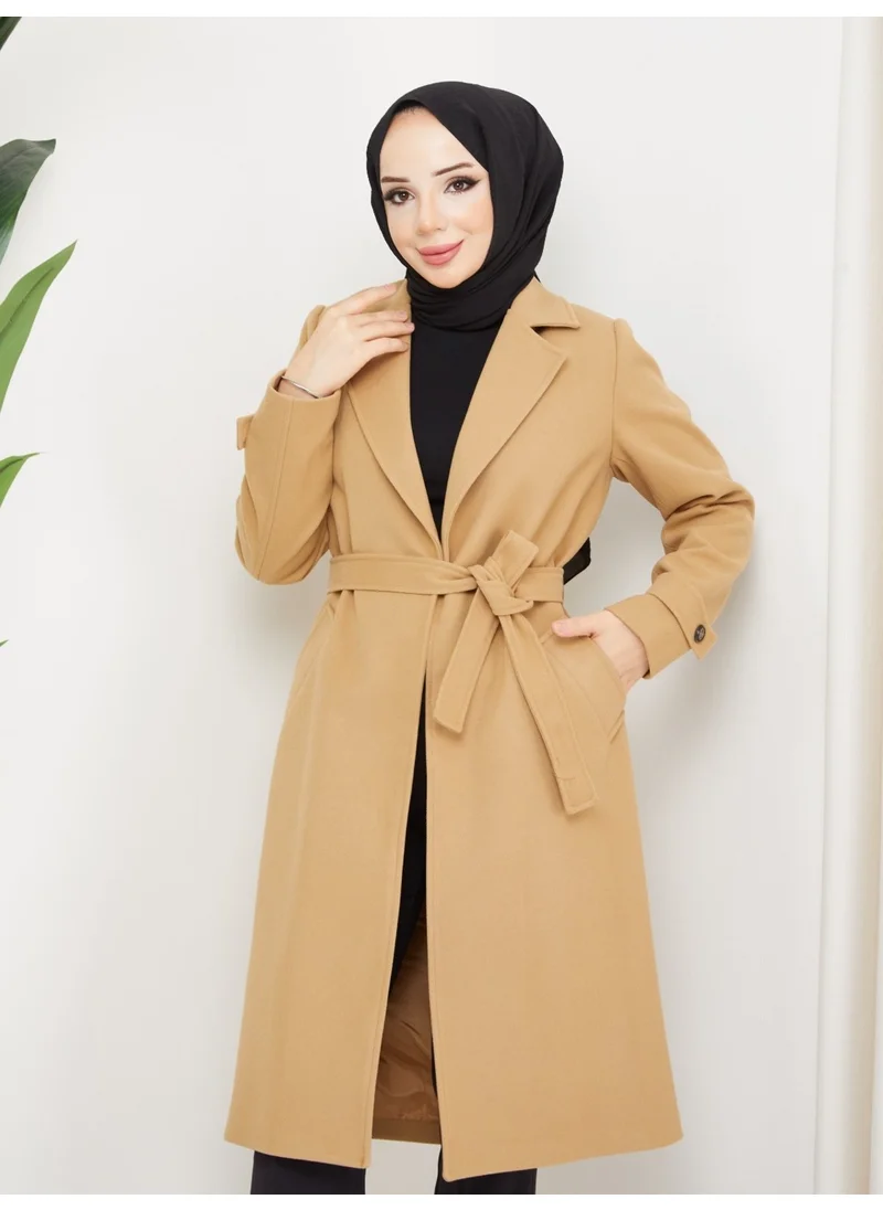 Kmk Kombin KMK Combination Kmkkombin Women's Belted Sleeve Detailed Cashmere Coat Seyit Özel1