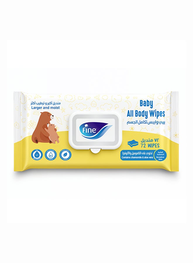 Fine Baby Baby All Body Wipes 72 Wipes - Image 1