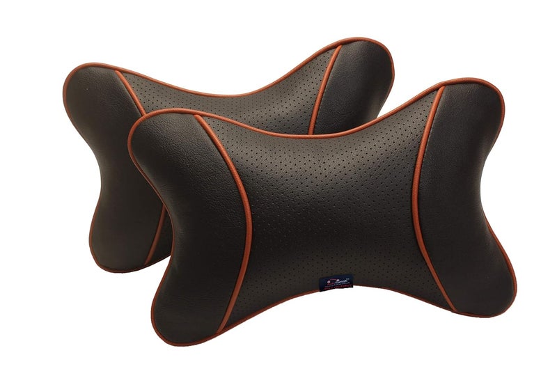 AutoFurnish Faux Leather Premium Car Pillow Neck Rest Black Set Of 2 - Image 1